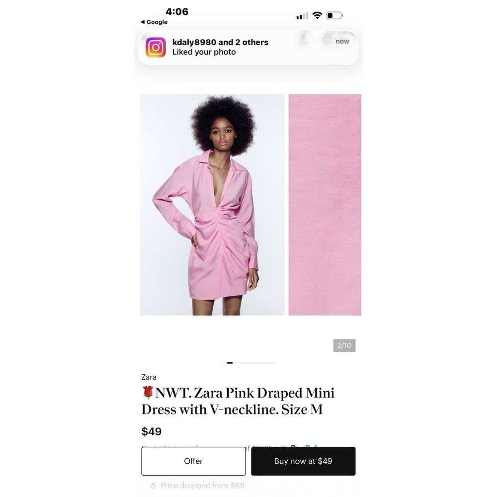 Zara Pink Shirt Dress Med side zip pretty
